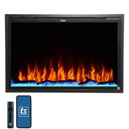 Touchstone Forte Elite Smart WiFi-Enabled Electric Fireplace - 40" Wide/26.6" Tall - in-Wall Recessed - 60 Color Combinations - 1,500W Heater - Log, Crystals & Driftwood - 80052