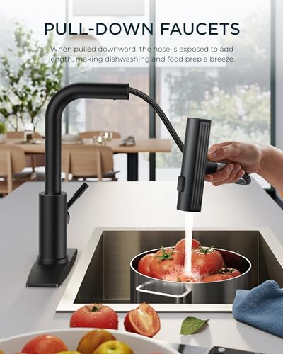 FORIOUS Kitchen Sink Faucet,Chrome Kitchen Faucets with Pull Down Sprayer, Stainless Steel Kitchen Faucet 3 in 1 Function, Waterfall Modern Faucet for Kitchen Sink, Bar, Laundry, Rv