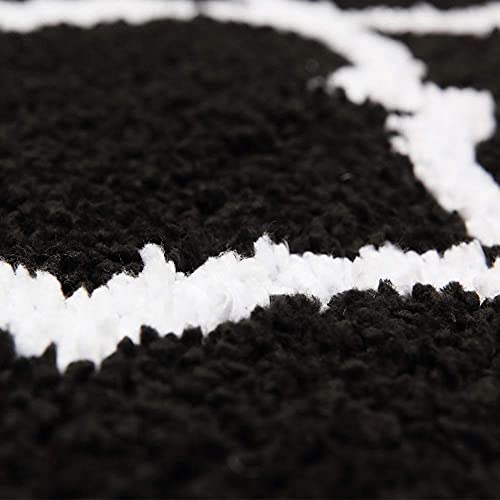 Carvapet 2 Pieces Microfiber Moroccan Trellis Non-Slip Soft Kitchen Mat Bath Rug Doormat Runner Carpet Set, 17"x48"+17"x24", Black