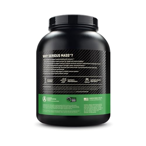 Optimum Nutrition Serious Mass, Weight Gainer Protein Powder, Mass Gainer, Vitamin C and Zinc for Immune Support, Creatine, Vanilla, 6 Pound (Packaging May Vary)