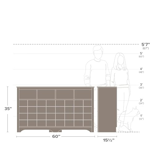 Prepac Gray Console Table, Shoe Cabinet, Storage Cabinet with 32 Shoe Cubbies and 4 Large Storage Cubbies 15.5" D x 60" W x 35" H