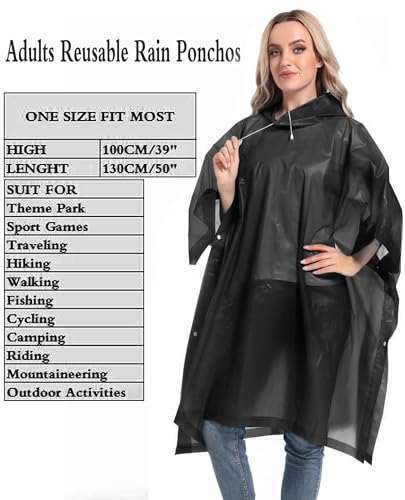 HOOMBOOM Reusable Rain Ponchos with Drawstring Hood for Adults, Waterproof Thicken Rain Coat, 2 Packs