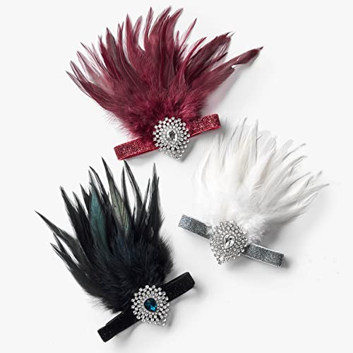 SWEETV Flapper Headband 1920s Headpiece Rhinestone Feather Hair Band Great Gatsby Headpiece for Women,Black