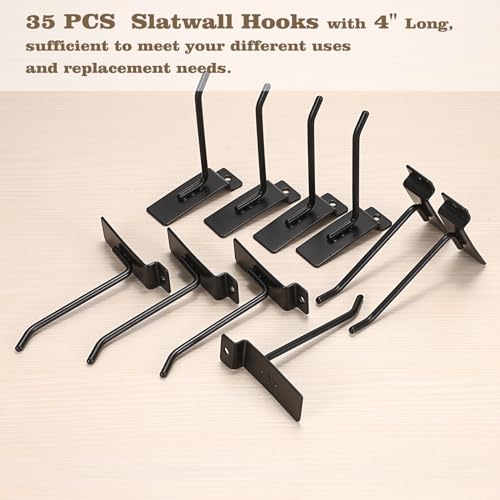 OGANAZI 35 Pack Slatwall Hook 4 Inch Slatwall Accessories Slat Wall Hanging Hooks Metal Slat Wall Shelf Brackets and Hanger Slatwall Panel Hook for Garage Shop Retail Display Efficient Storage Silver