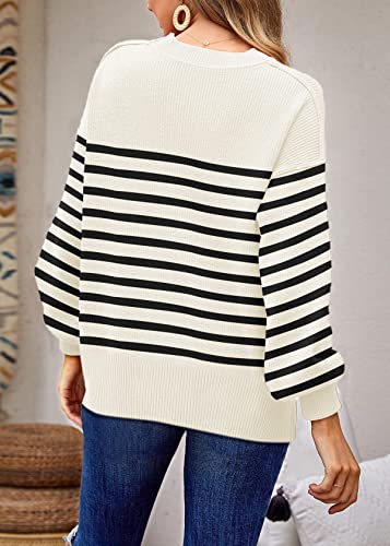 ETCYY Womens Oversized Sweaters Fall 2024 Fashion Clothes Trendy Batwing Sleeve Colorblock Striped Knit Pullover Sweater Tops(S.Pinstripe Black)