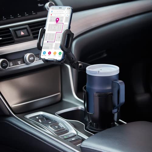 Car Cup Holder Expander Adjustable Base with Phone Mount THIS HILL 360° Rotation Cup Holder Cell Phone Holder for Car Compatible with iPhone All Smartphones