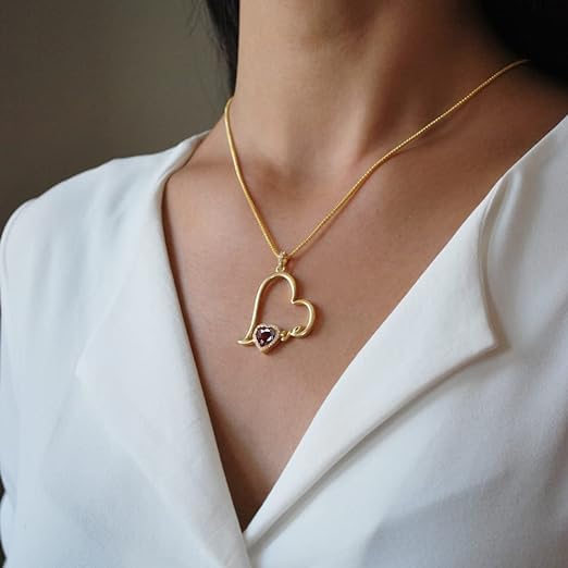 Blingoz Love Heart Pendant- Infinity Heart Birthstone Necklace for Women- 18k Gold, Rose Gold Filled With 925 Sterling Silver Necklace with Amethyst Heart Pendant- 18+2 Inch Chain