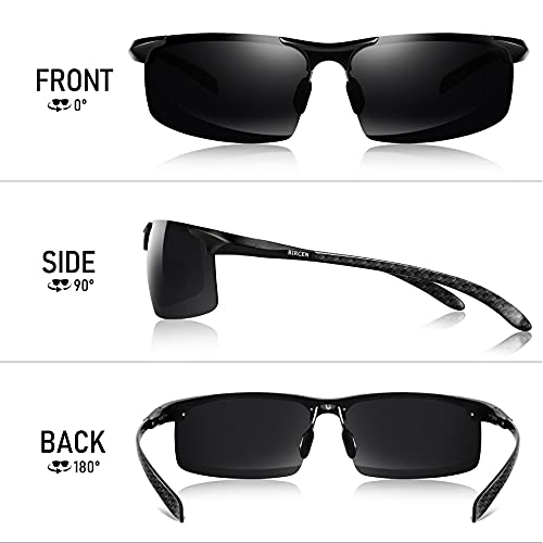 BIRCEN Mens Polarized Sunglasses UV-Protection: Carbon Fiber Sport Black Shades for Men Driving Fishing Golfing