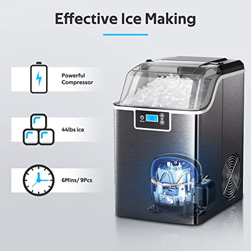 ZAFRO Nugget Ice Makers Countertop,45lbs/Day Pebble Ice Maker Machine with Self-Cleaning,24hrs Timer,LED Panel Sonic ice Maker with Ice Scoop,Ice Basket for Home/Bar/Party (Stainless Steels Silver)