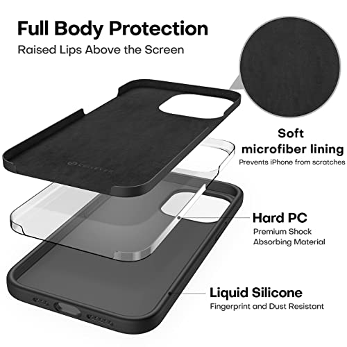 CellEver Heavy-Duty Silicone Case for iPhone 13 Pro Max - Two Shatterproof Glass Screen Protectors, Military Drop Protection, Scratch-Free Interior, Black