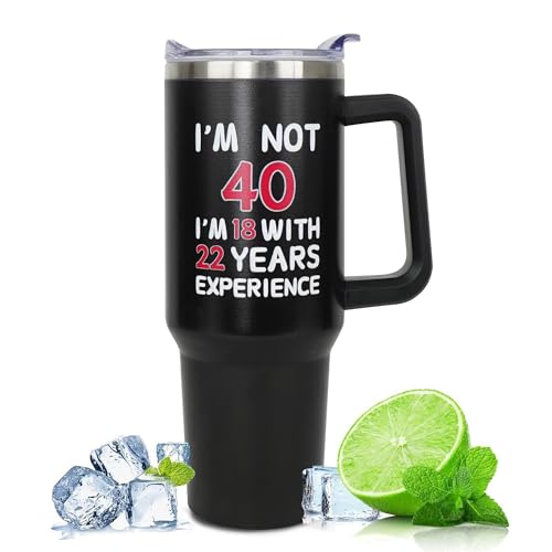 Heqianco 40th Birthday Gifts For Him, Women Mens 40th Birthday Gift Ideas, 40th Birthday Gifts For Men Funny, Forty Birthday Gifts For Men And Women, 40th Cups, 50th Tumbler with Handle