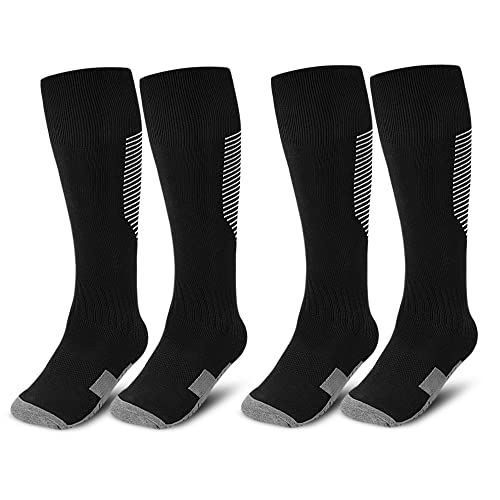 ZEPOHCK Kids Athletic Soccer Socks 2 Pairs, Knee High Socks for Youth Boys Girls, Shoe Size 3-6.5, Ages 6-12, Black