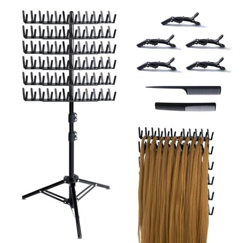 Eastdone Braiding Hair Rack Standing Hair Extension Holder Hanger, 144 Pegs Hair Divider Rack for Braiding Hair Separator Stand Display Stand (black)