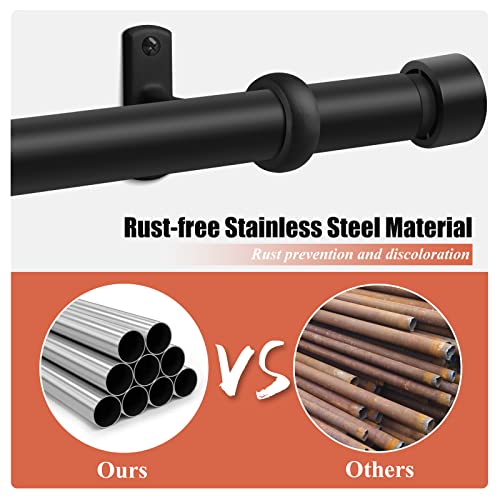 1 Inch Curtain Rods for Windows, 16 to 28 Inch Black Rustic Curtain Rod Set, Modern Design Drapery Tubes with Brackets Room Divider, For Indoor and Outdoor
