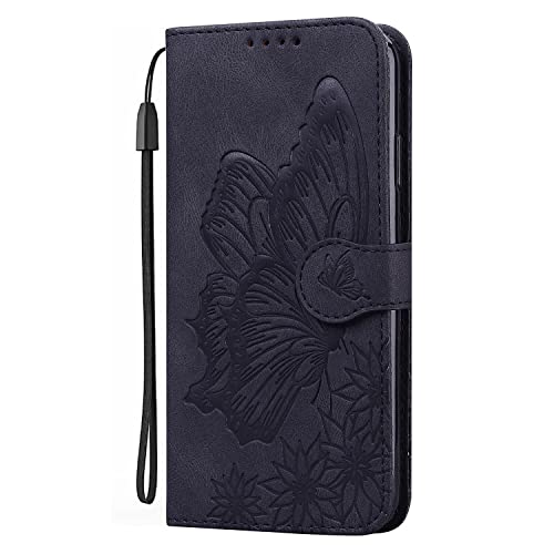 Flip Case Compatible for iPhone 15 Wallet Case PU Leather Folio Cover, Butterfly Phone Case Soft Silicone Bumper with Card Holder Kickstand Magnetic Closure Lanyard Holster for Women-Brown