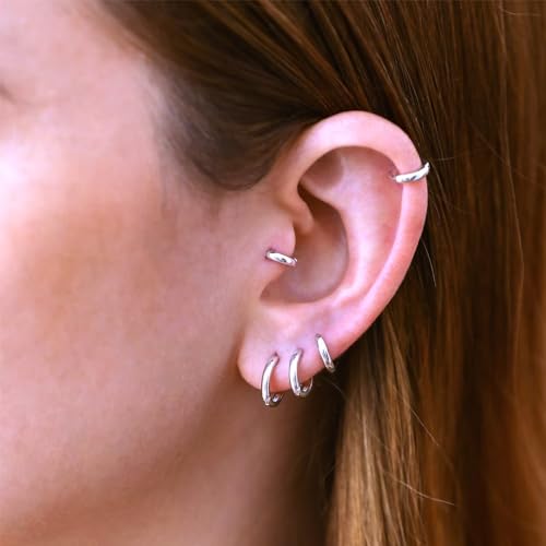 Sweetkiki 6 Pairs Small Gold Hoop Earrings Set, Hypoallergenic Huggie Hoop earrings in 14K Gold Plated for Sensitive Ears, Leightweight 24/7 Cartilage Hoop Earring for Women Men, 14K Gold Plated, No