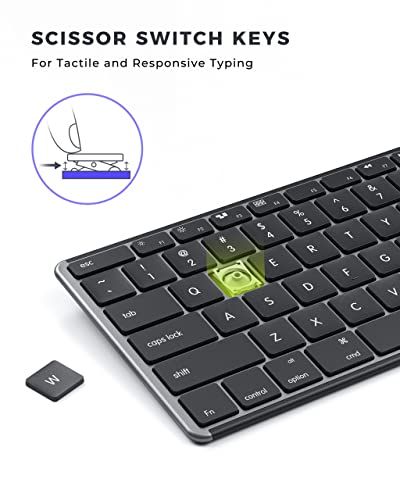 Wireless Bluetooth Keyboard and Mouse for Mac, Multi-Device Rechargeable Slim Keyboard and Mouse Stainless Steel Full Size, Compatible with MacBook Pro/Air, iPad, iMac - Space Gray