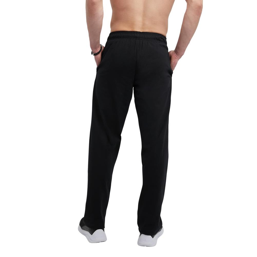 Champion Men's Everyday Open Hem Cotton Pants, 32.5" Inseam, Cotton Knit Pants Left Hip "C" Logo, Open Hem Jersey Pants