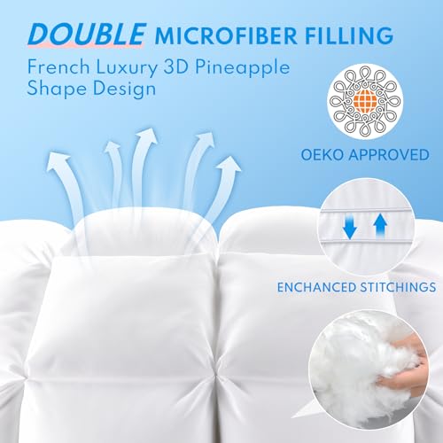 HEYCUZI Bed Pillows Queen Size Set of 2 - Luxury Hotel Soft Cloudy Comfort Pillows for Sleeping, Cooling Premium Down Alternative Pillow for Side, Stomach or Back Sleeper, Dual-Sided Versatile