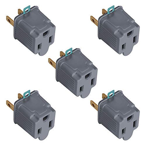 Maximm 3 Prong Plug Adapter to 2 Prong Power Plug, Grounding Adapter 3 Pin to 2 Pin Outlet Converter - 5 Pack (White)