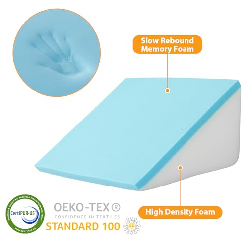 Ruqmuis Knee Wedge Pillow, 8" Wedge Pillow for Knee Pain Relief, Premium Memory Foam Knee Pillow for Back Sleeping, Triangle Wedge Pillow for Leg Elevation, Back Pain, Sciatica, Hip Support, Grey