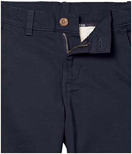 IZOD Boys' School Uniform Twill Khaki Pants, Flat Front & Comfortable Waistband, Navy, 10 Husky