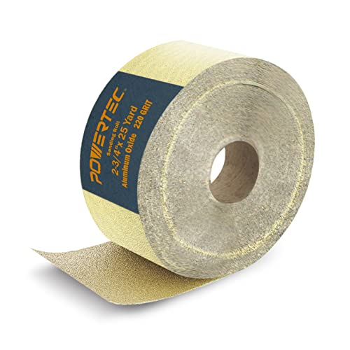 POWERTEC 4RA1122V Longboard Continuous Roll 2-3/4” by 25 Yard Sanding Paper, Gold 220 Grit Aluminum Oxide Abrasive Adhesive Backed Sandpaper for Woodworking, 1 PK