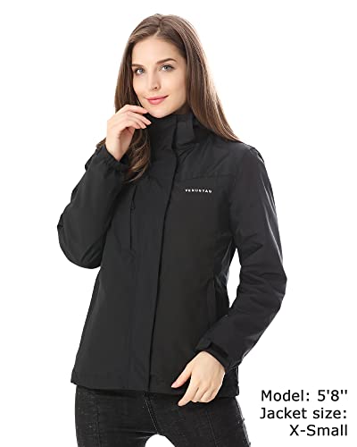 Venustas Women’s 3-in-1 Heated Jacket with Battery 7.4V, Electric Fleece Jacket & Waterproof Ski Coat with Hood for Outdoor