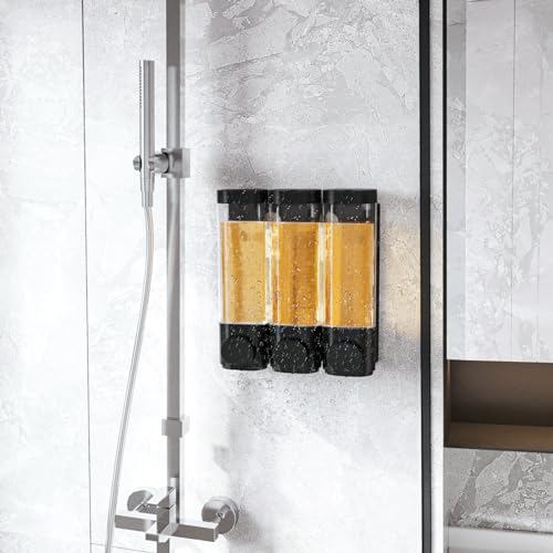 3-Chamber Wall Mounted Shampoo and Conditioner Dispenser,300ML Each Shower Soap Dispenser,Easy Refill,No Drip,Ideal for Shampoo,Conditioner,Body Wash for Bathroom Kitchen Hotel