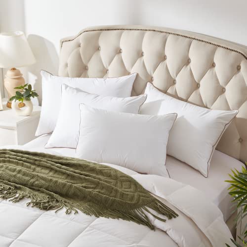 puredown® Goose Feathers Down Pillows Standard Size Set of 2 - Made in USA Soft Fluffy Hotel Pillow, 100% Cotton Cover, Luxury Medium Firm Bed Pillows for Back, Stomach or Side Sleeper.