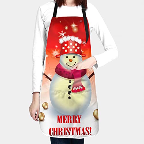 Giwawa Merry Christmas Apron with Pockets - Women Christmas Snowman Aprons Welcome Winter Kitchen Bib Snow Snowflake Chef Aprons Cooking Baking Grilling Aprons Holiday Red White