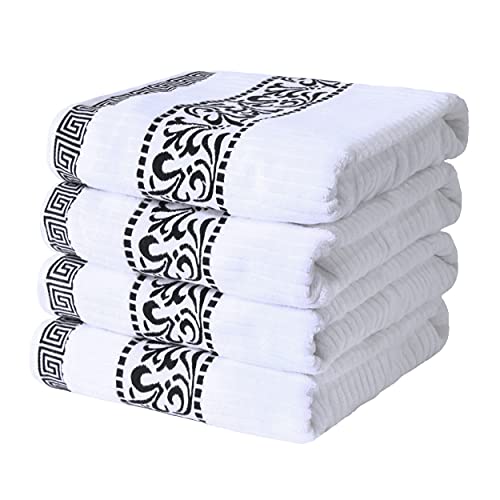 Superior 8-Piece Cotton Towel Set, Decorative Greek Pattern, Home Essentials, Absorbent Towels, Decor for Bathroom, Spa, Includes 2 Hand, 2 Face and 4 Bath Towels, Athens Collection, Navy-Blue