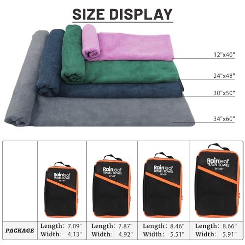 Rainleaf Microfiber Travel Towel Quick Dry Swimming Towel Ultra-Compact,Super Absorbent,Washcloths for Bathroom, Shower,Camping,Backpacking-Dark Green 24"x48"