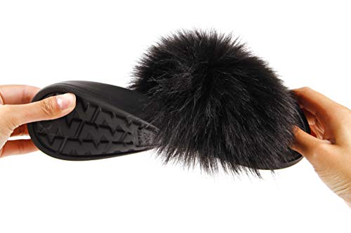 Hangrui Women's Faux Fur Slides, Open Toe Cute Fur Slippers, Comfortable Fur Sandals With Fluffy Fur (Black1, numeric_6)