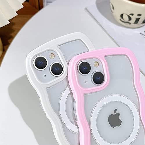 Yeddabox Compatible for iPhone 15 Case Magsafe, Wave Phone Case Cute Water Ripple Candy Colors Frame Shockproof for iPhone 15 Phone Case for Women 6.1 Inch - Blue