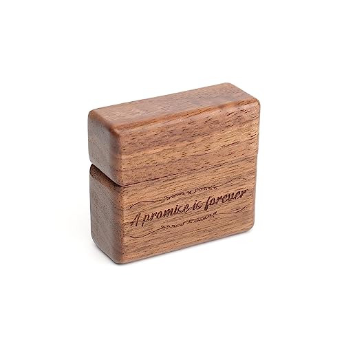 Yookin Wooden Ring Box Portable Ring Box Wood Ring Case Engagement, Proposals,Wedding Ceremony Jewelry Display Ring Box(A promise is forever-1)