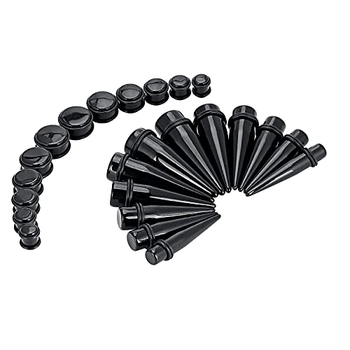 Qmcandy 24pcs Acrylic Ear Gauge Stretching Kit 00g to 20mm Big Gauge Taper Kit for Ears, Black Pink