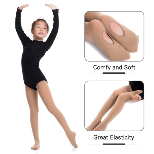 MANZI Womens Girls Solid Color Comfortable Convertible Ballet Tights 3 Pairs Pack(2*Ballet pink+1*Natural,S)