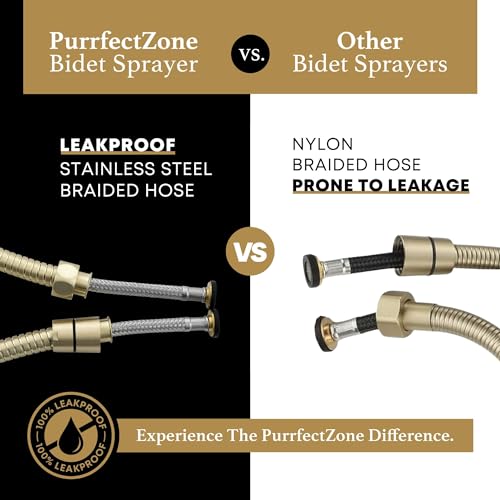 Purrfectzone Bidet Sprayer for Toilet, Handheld Bidet Sprayer Kit, Easy-to-Install Toilet Bidet Sprayer Set, Hand Held Stainless Steel Bidet with Adjustable Flow, Cloth Diaper Sprayer-Brushed Gold