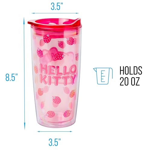 Silver Buffalo Sanrio Hello Kitty Strawberry Double Wall Travel Tumbler with Slide Close Lid, 20 Ounces