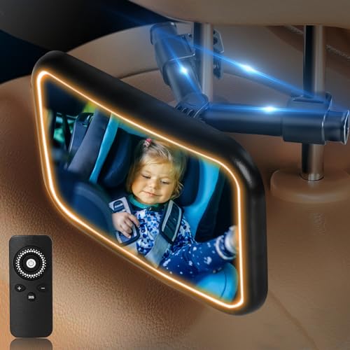 LJGVDXT Baby Car Mirror with Light Baby Mirror for Car Seat Rear Facing Hook Clip Design,360° Adjustable Car Seat Mirror for Baby Rear Facing Crystal Clear View, Shatterproof with Remote