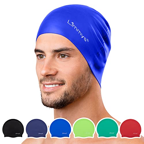 Limmys Men’s Women’s Unisex Swimming Cap - 100% Silicone Ladies Swim Caps - Premium Quality, Stretchable and Comfortable Swimming Hats - Available in Different Attractive Color (Blue)