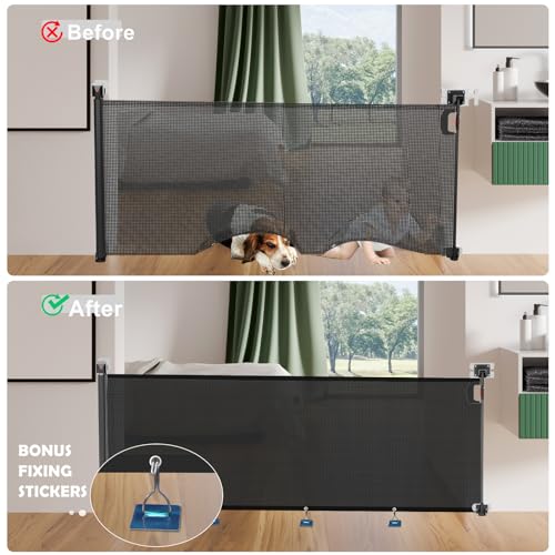 Yobear Retractable Mesh Baby Gate Dog Gate - 34" Tall, Extends Up to 55" Wide, Versatile for Stairs, Doorways, Indoor/Outdoor Use, with Ground Adhesive Hooks for Baby and Pet Security