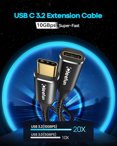 CLEEFUN USB C Extension Cable 1.5ft, USB C 3.2 Male to USB C Female Extension Cable, 10Gbps Data & 4K Video Sync Transfer USB C Extender Cable 100W Fast Charging for USBC Hub, Laptop, Tablet, Phone