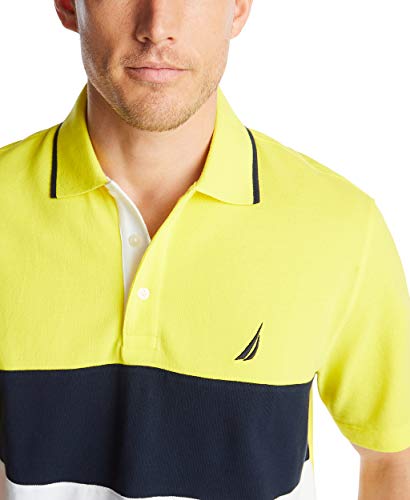 Nautica Men's Short Sleeve 100% Cotton Pique Color Block Polo Shirt, Blazing Yellow, Small