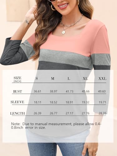 TICTICMISS Women's 3/4 Sleeve T Shirts Square Neck Summer Tops Dressy Casual Ladies Blouses Tops B-Black