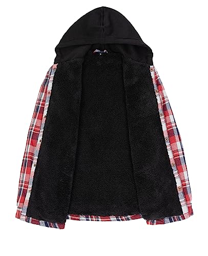 ZENTHACE Mens Sherpa Lined Hooded Flannel Shirt Jacket Fleece Plaid Shacket Jackets with Hood Fall Winter Overshirt Black S