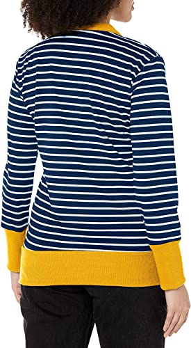 RichCoco Women's Striped Button Down Open Front Long Sleeve Contrast Color Casual Cardigans Sweaters (Mustard, S)