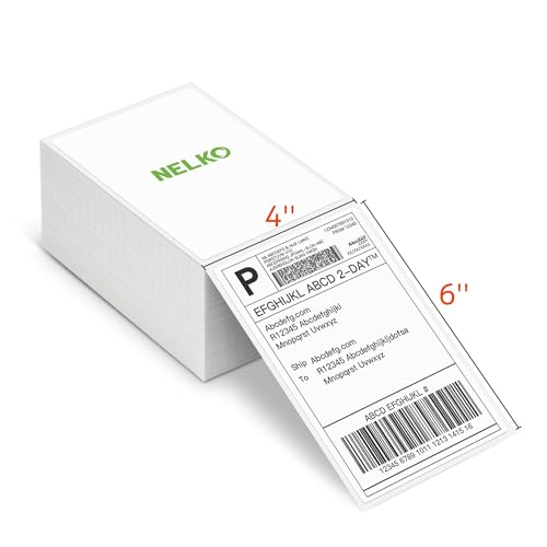 Nelko Genuine 4x6 Direct Thermal Shipping Label (Pack of 500 Fan-Fold Labels), Nelko 4x6 Thermal Labels for Nelko PL70E Shipping Label Printer, Perforated and Strong Adhesive, Commercial Grade