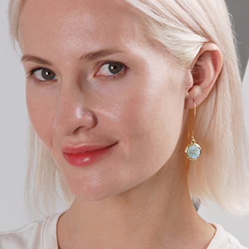 Mint Green Earrings for Women - Teal Earrings for Women, Aqua Earrings, Simulated Druzy Green Drop Earrings, Green Dangle Earrings, Sparkly Glitter Green Stone Earrings, Gold Tone Turquoise Earrings